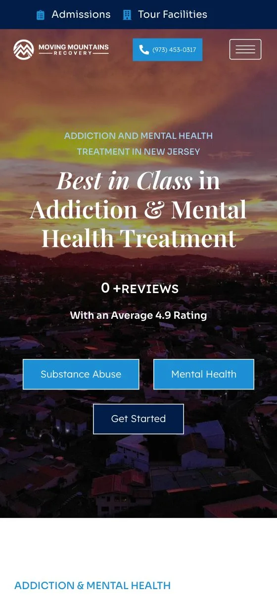Moving Mountains Recovery website shown on a phone